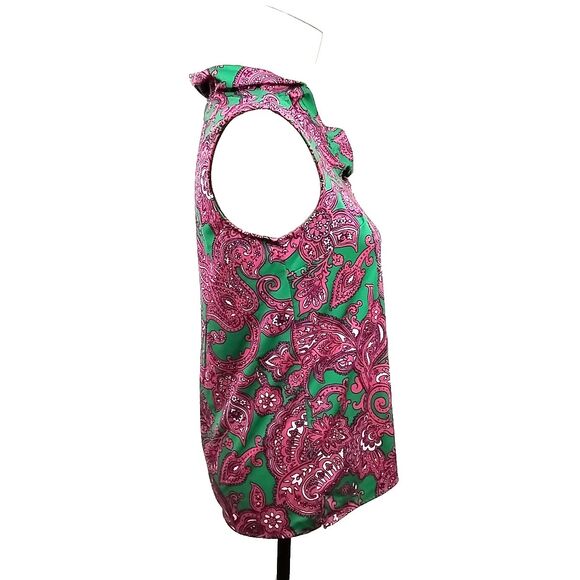 Crown & Ivy Womens Small Pink Paisley Top Sleeveless Stretch Ruffle Pullover - Picture 4 of 7